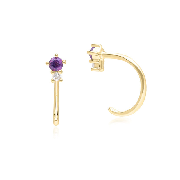 Modern Classic Amethyst & Diamond Pull Through Hoop Earrings in 9ct Yellow Gold