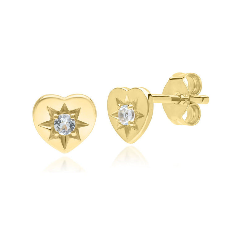ECFEW™ 'The Liberator' Blue Topaz Heart Stud Earrings in 9ct Yellow Gold