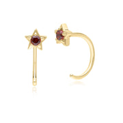 Modern Classic Garnet Pull Through Hoop Earrings in 9ct Yellow Gold