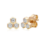 Diamond  Geometric Trilogy Stud Earrings in 9ct Yellow Gold