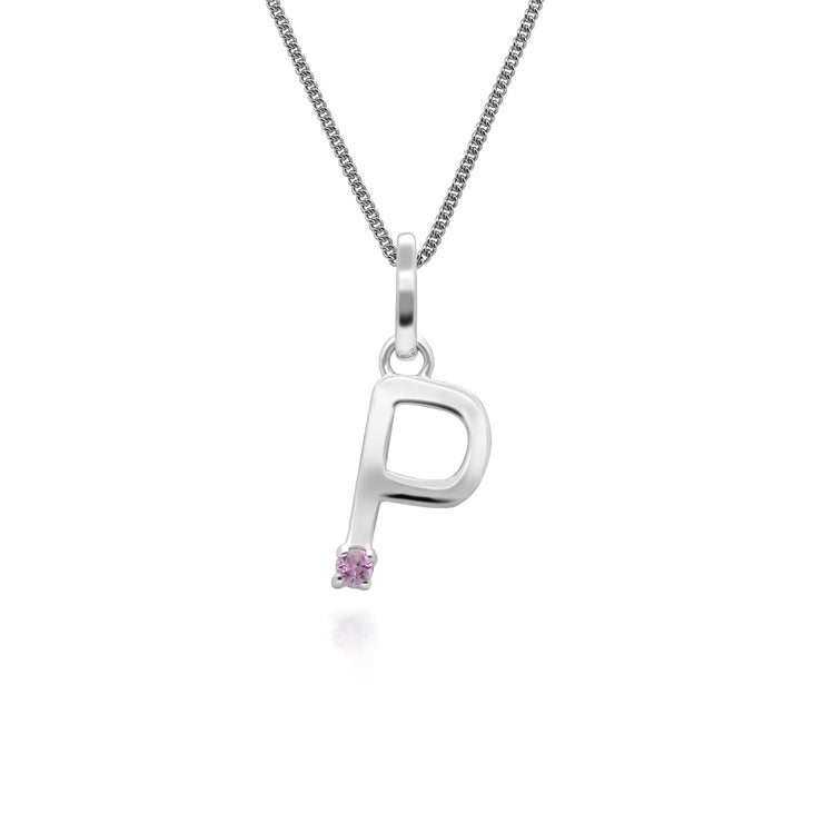 Initial Pink Sapphire Letter Charm Necklace in 9ct White Gold