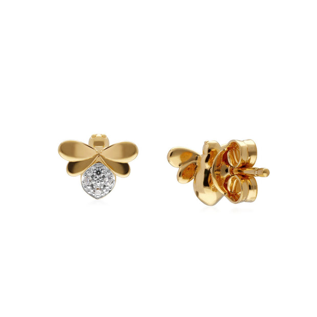 Honeycomb Inspired Diamond Bee Earrings in 9ct Yellow Gold