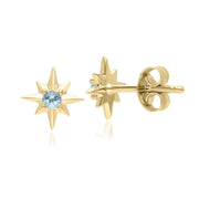 Night Sky Light Swiss Blue Topaz Cabochon Star Stud Earrings in 9ct Yellow Gold