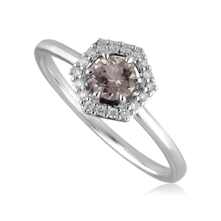 9ct White Gold 0.556ct Morganite & Diamond Halo Engagement Ring