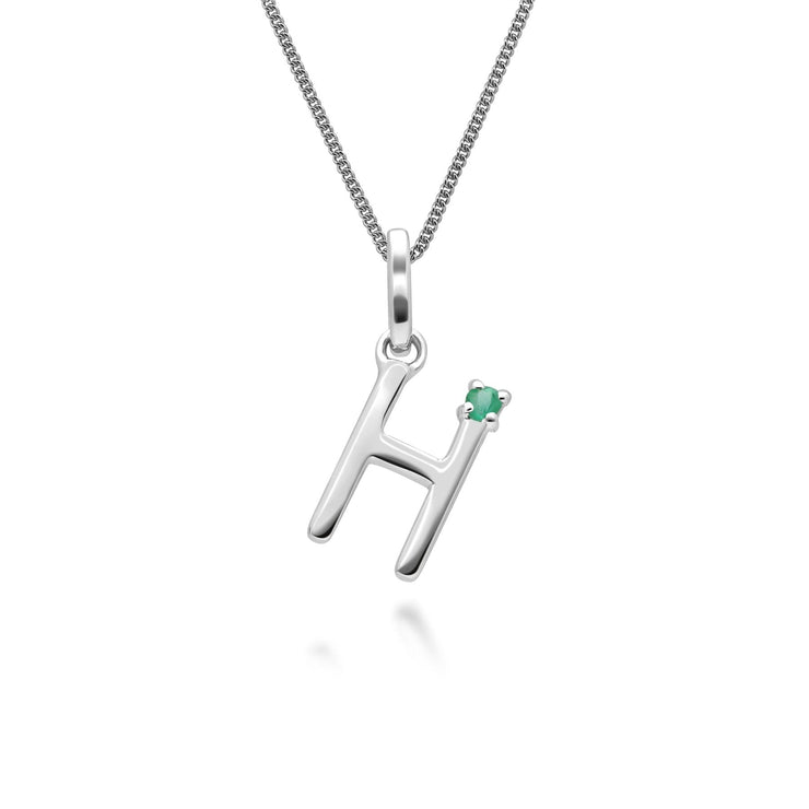 Initial Emerald Letter Charm Necklace in 9ct White Gold