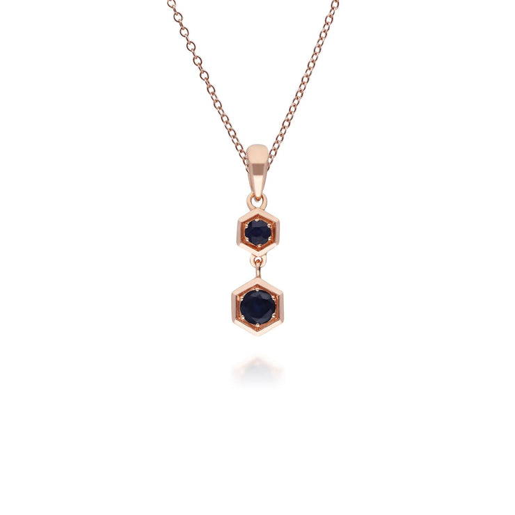 Honeycomb Inspired Sapphire Pendant Necklace in 9ct Rose Gold