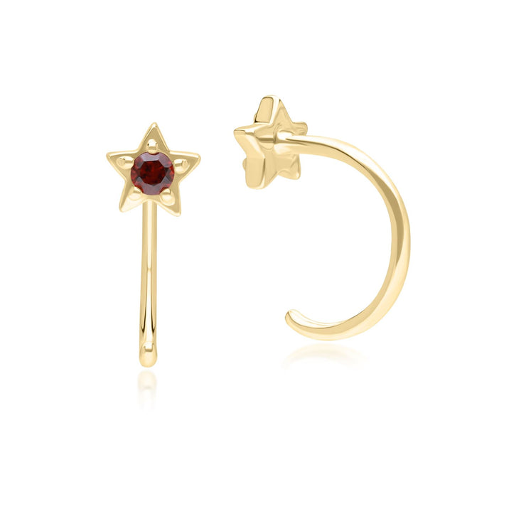 Modern Classic Garnet Pull Through Hoop Earrings in 9ct Yellow Gold