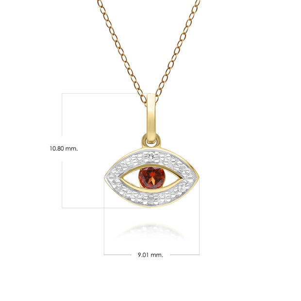 ECFEW™ Dainty Evil Eye Garnet & Diamond Pendant in 9ct Yellow Gold