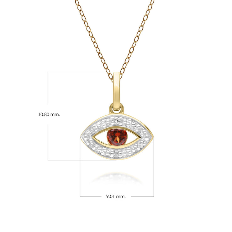 ECFEW™ Dainty Evil Eye Garnet & Diamond Pendant in 9ct Yellow Gold