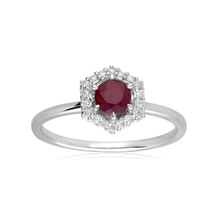 9ct White Gold 0.48ct Ruby & Diamond Halo Engagement Ring