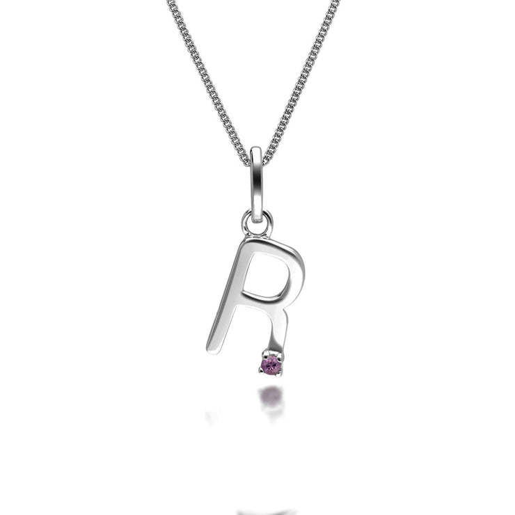 Initial Pink Sapphire Letter Charm Necklace in 9ct White Gold
