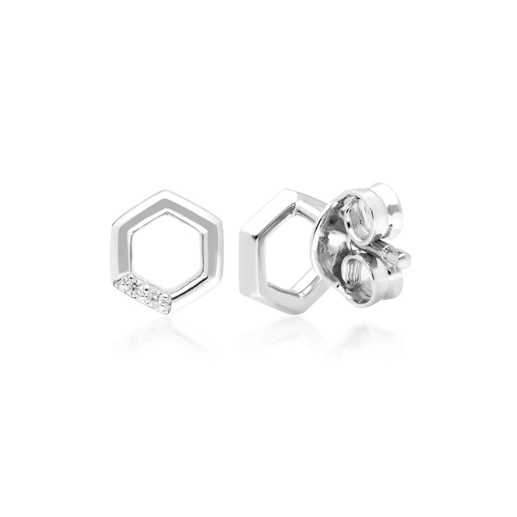 Diamond Pave Hexagon Stud Earrings in 9ct White Gold