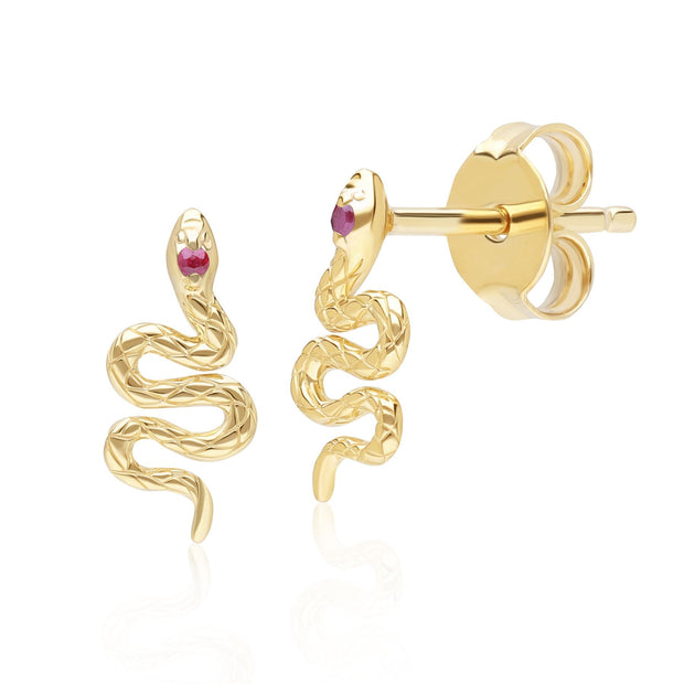 ECFEW™ Ruby Snake Wrap Stud Earrings in 9ct Yellow Gold