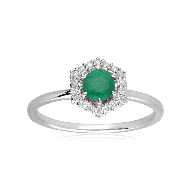 9ct White Gold 0.38ct Emerald & Diamond Halo Engagement Ring