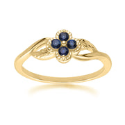 Floral Round Sapphire Ring in 9ct Yellow Gold