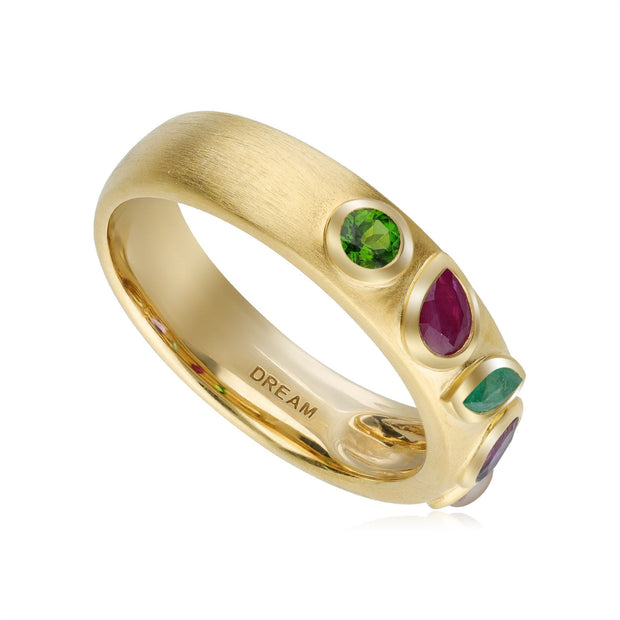 Coded Whispers Brushed Gold 'Dream' Acrostic Gemstone Ring