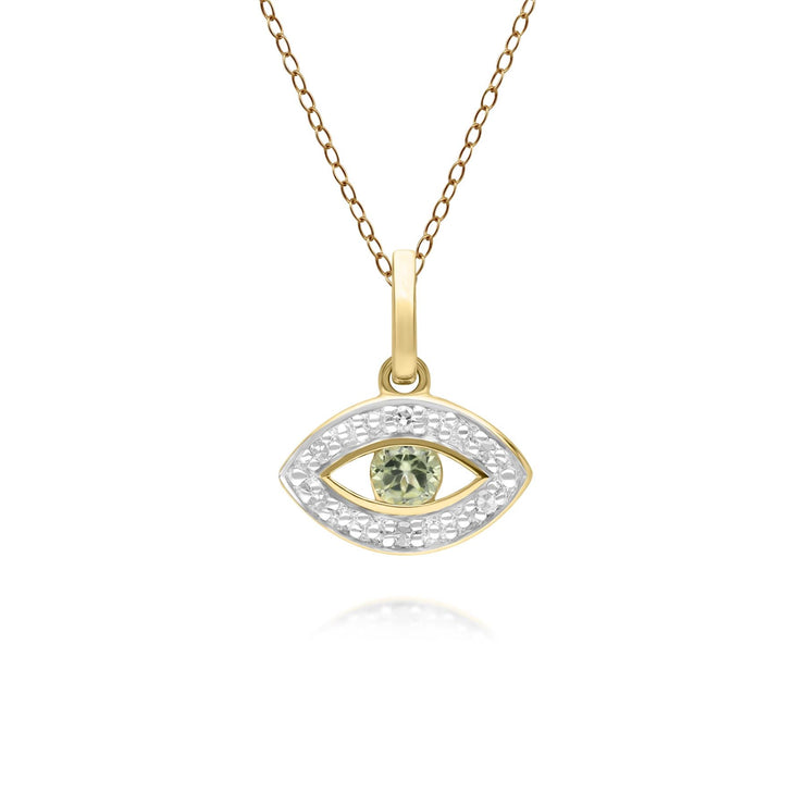 ECFEW™ Dainty Evil Eye Peridot & Diamond Pendant in 9ct Yellow Gold