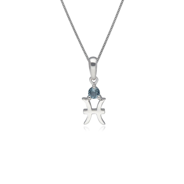 Aquamarine Pisces Zodiac Charm Necklace in 9ct White Gold