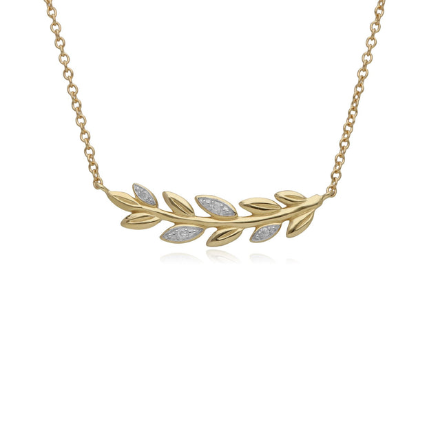 O Leaf Diamond Necklace in 9ct Yellow Gold