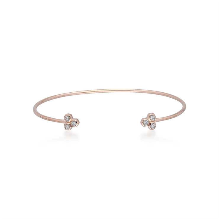 Diamond Trilogy Geometric Open Bangle in 9ct Rose Gold