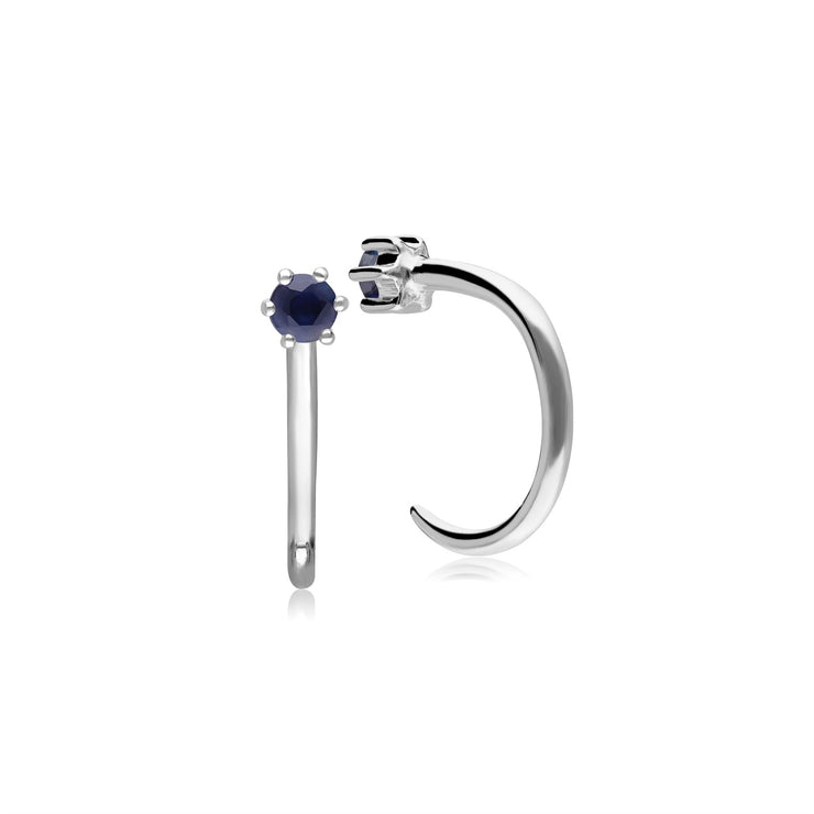 Sapphire Pull Through Hoop Earrings in 9ct White Gold Back
