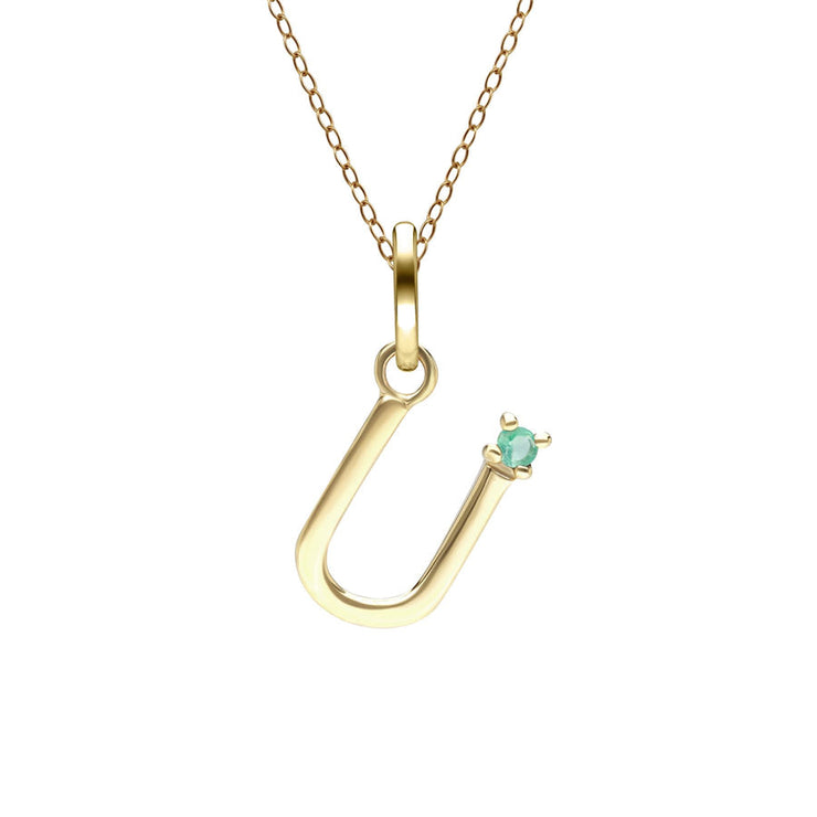 Initial Emerald Letter Necklace In 9ct Yellow Gold