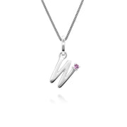 Initial Pink Sapphire Letter Charm Necklace in 9ct White Gold