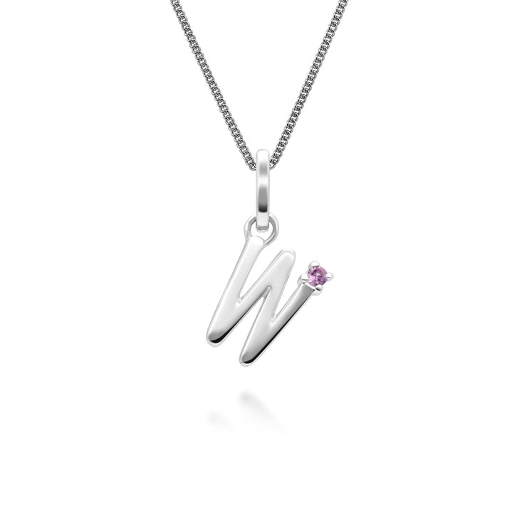 Initial Pink Sapphire Letter Charm Necklace in 9ct White Gold