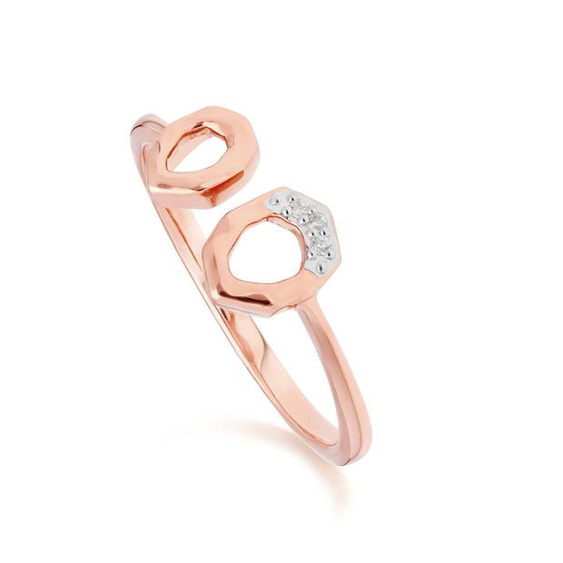 Diamond Pave Asymmetrical Stud Earring & Ring Set in 9ct Rose Gold