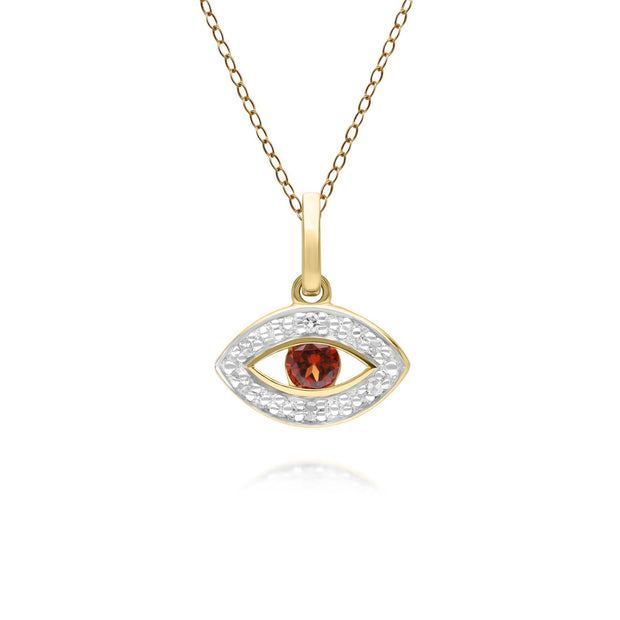 ECFEW™ Dainty Evil Eye Garnet & Diamond Pendant in 9ct Yellow Gold