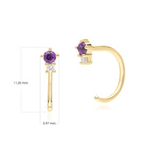 Modern Classic Amethyst & Diamond Pull Through Hoop Earrings in 9ct Yellow Gold