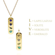 Coded Whispers Brushed Gold 'Live' Acrostic Gemstone Pendant