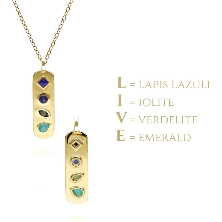 Coded Whispers Brushed Gold 'Live' Acrostic Gemstone Pendant