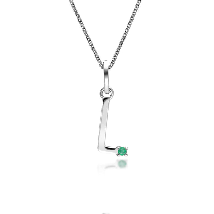 Initial Emerald Letter Charm Necklace in 9ct White Gold