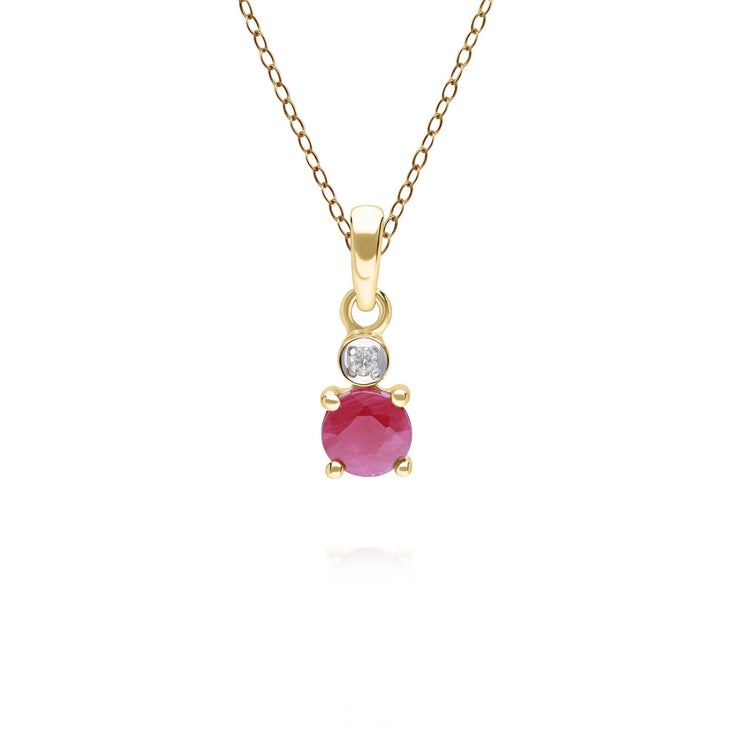 Micro Statement Round Ruby & Diamond Pendant in 9ct Yellow Gold