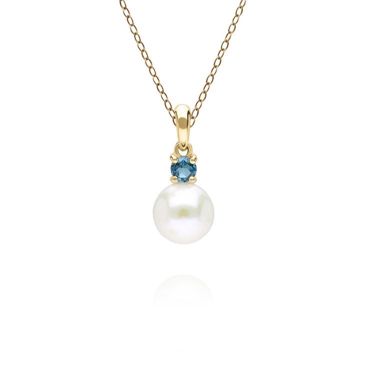 Modern Pearl & Topaz Pendant in 9ct Yellow Gold