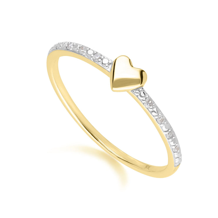 Dainty Love Heart Diamond Band Ring in 9ct Yellow Gold
