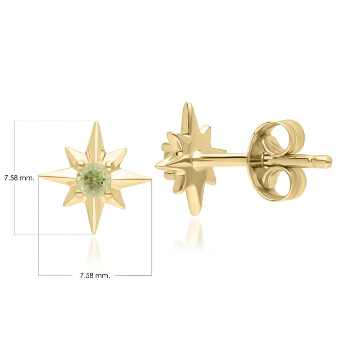 Night Sky Peridot Star Stud Earrings in 9ct Yellow Gold