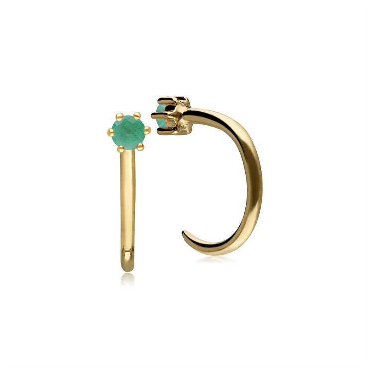 Emerald Pull Through Hoop Earrings in 9ct Yellow Gold