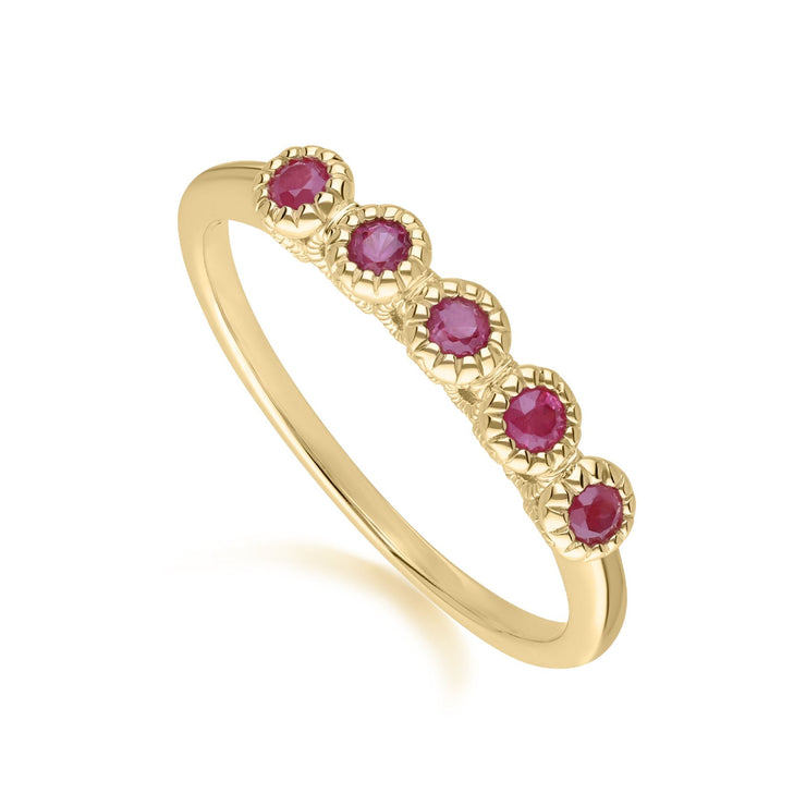 Classic Round Ruby Five Stone Eternity Ring in 9ct Yellow Gold