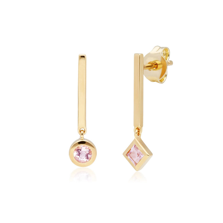 Micro Statement Mismatched Morganite Drop Earrings in 9ct Yellow Gold