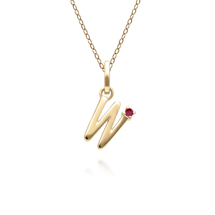 Initial Ruby Letter Necklace In 9ct Yellow Gold