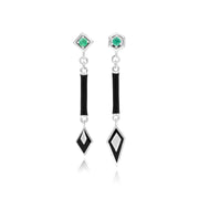 Grand Deco Asymmetrical Emerald Drop Earrings in 9ct White Gold