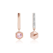 Micro Statement Mismatched Morganite & Diamond Drop Earrings in 9ct Rose Gold