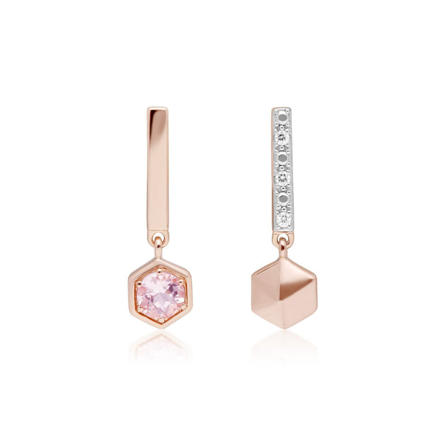 Micro Statement Mismatched Morganite & Diamond Drop Earrings in 9ct Rose Gold