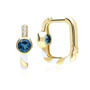 Siberian Waltz London Blue Topaz Square Hoop Earrings in 9ct Gold