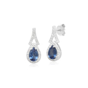 Teardrop Blue Sapphire & Diamond Drop Earrings in 9ct White Gold