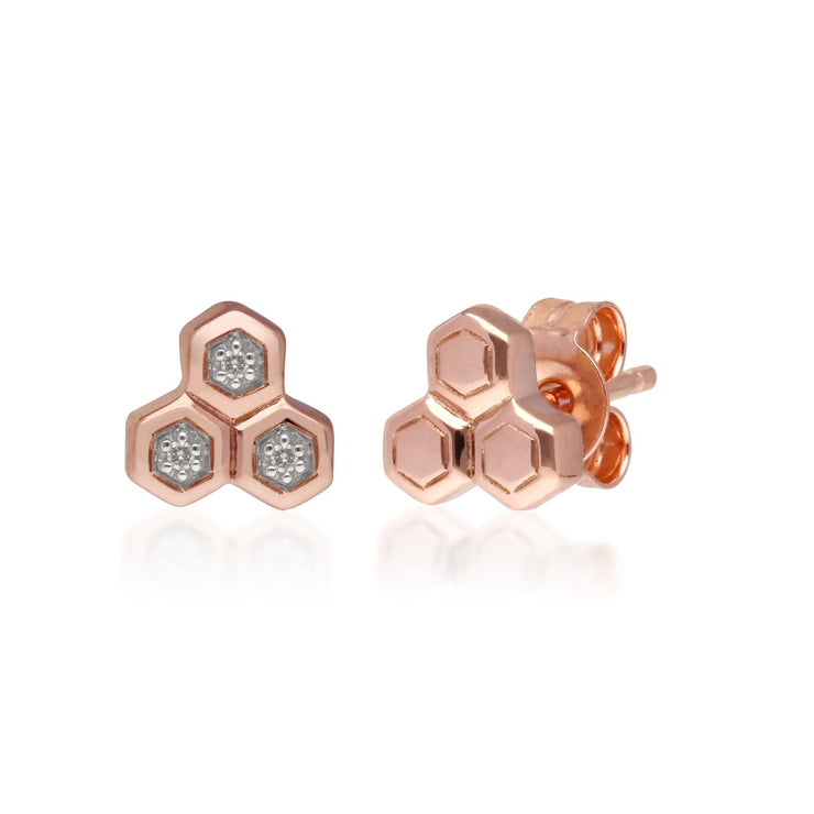 Diamond Trilogy Mismatched Stud Earrings in 9ct Rose Gold