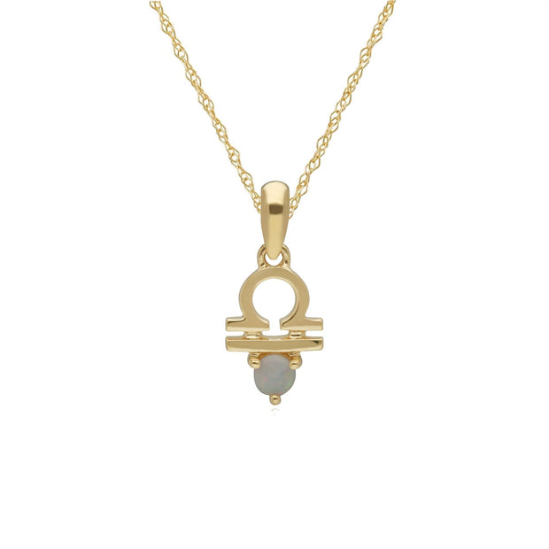 Opal Libra Zodiac Charm Necklace in 9ct Yellow Gold