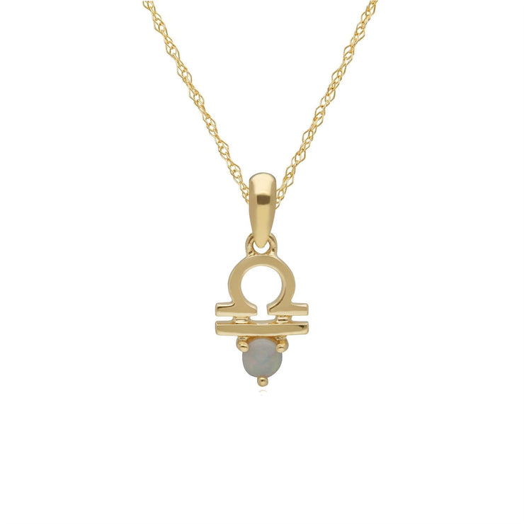 Opal Libra Zodiac Charm Necklace in 9ct Yellow Gold